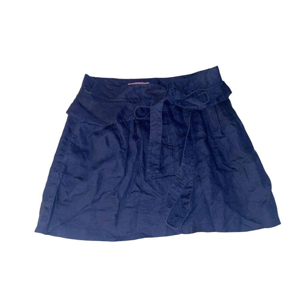 Calypso St Barth Linen Skirt Womens Small Tie Waist Navy Blue